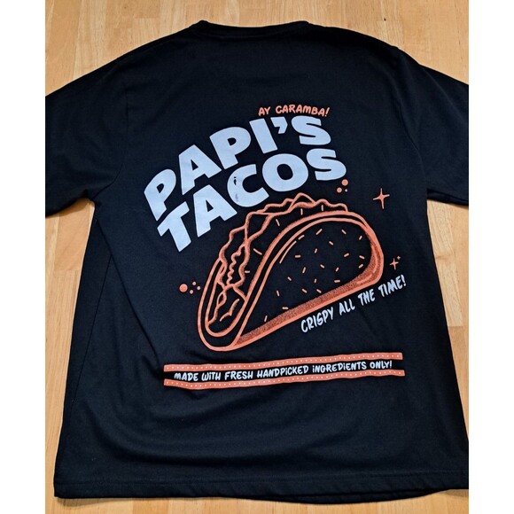 Denim & Flower Ricky Singh Papi's Tacos Black T-shirt Graphic Tee Women's XL - Picture 6 of 15